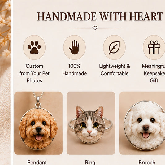 Custom Pet Clay Jewelry – Handmade Personalized Pendant, Ring & Brooch