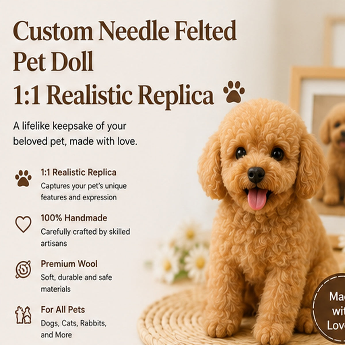 Custom Needle Felted Pet Doll – Handmade Realistic Pet Replica Keepsake