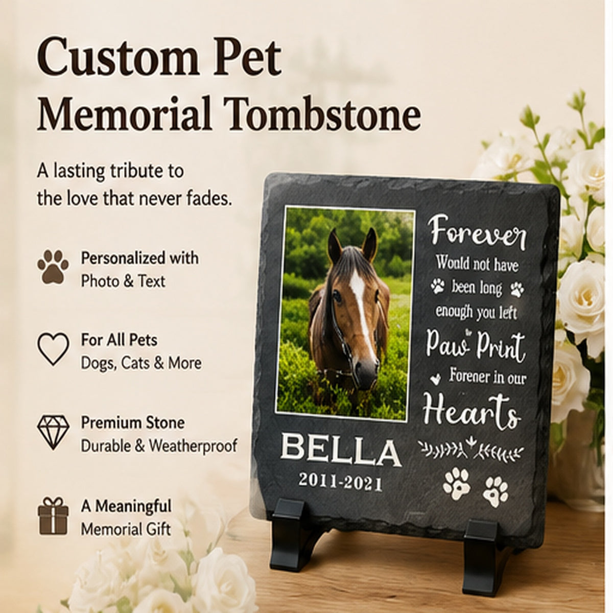 Custom Pet Memorial Tombstone – Personalized Natural Slate Pet Memorial Stone