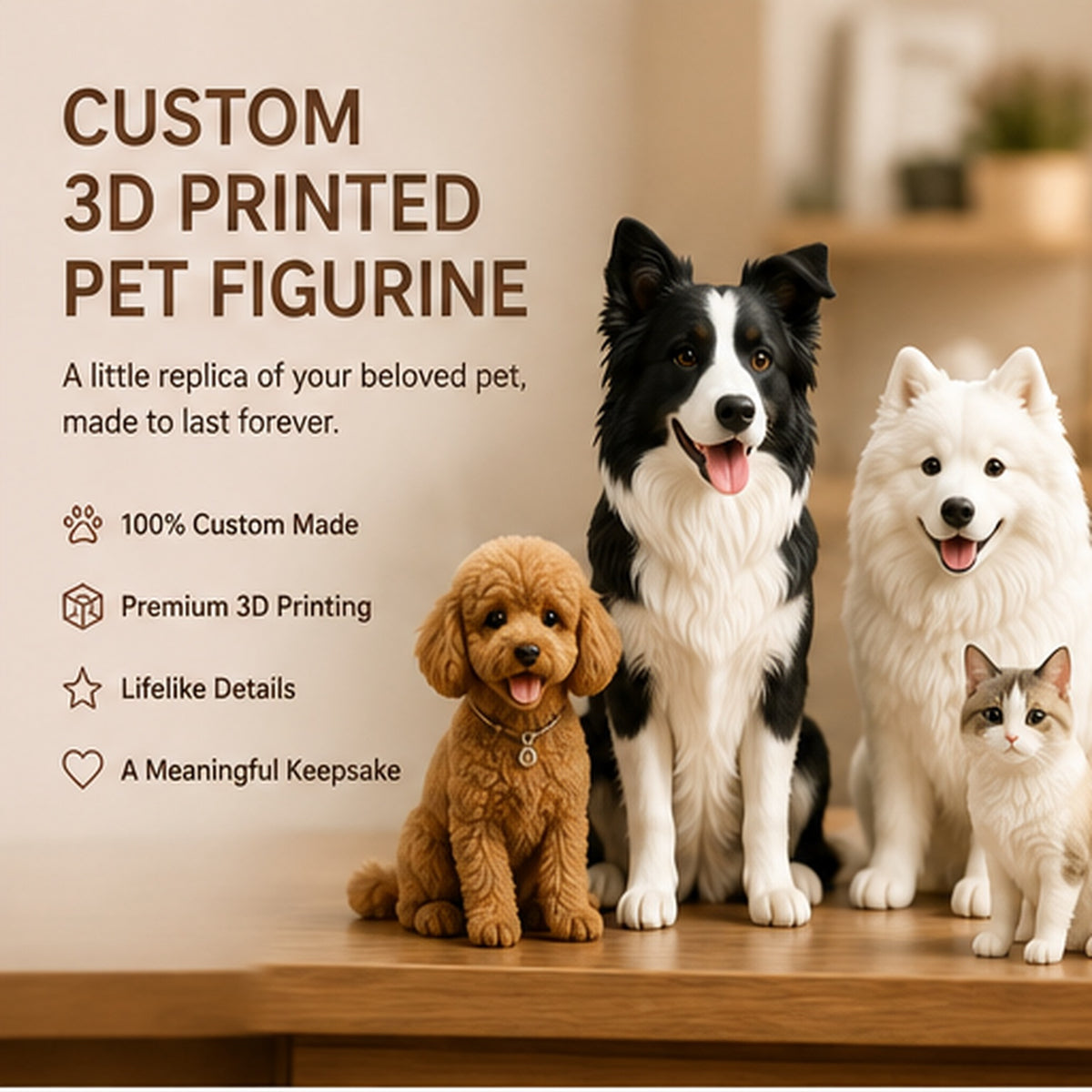 Custom 3D Printed Pet Figurine – Personalized Dog & Cat Keepsake
