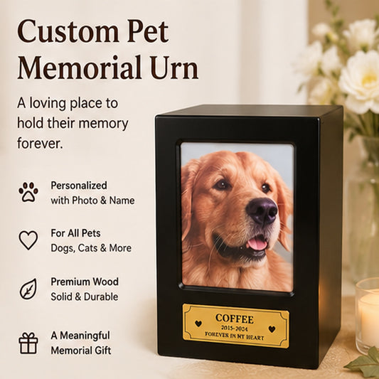 Custom Pet Memorial Urn – Personalized Photo Keepsake Box for Pet Ashes