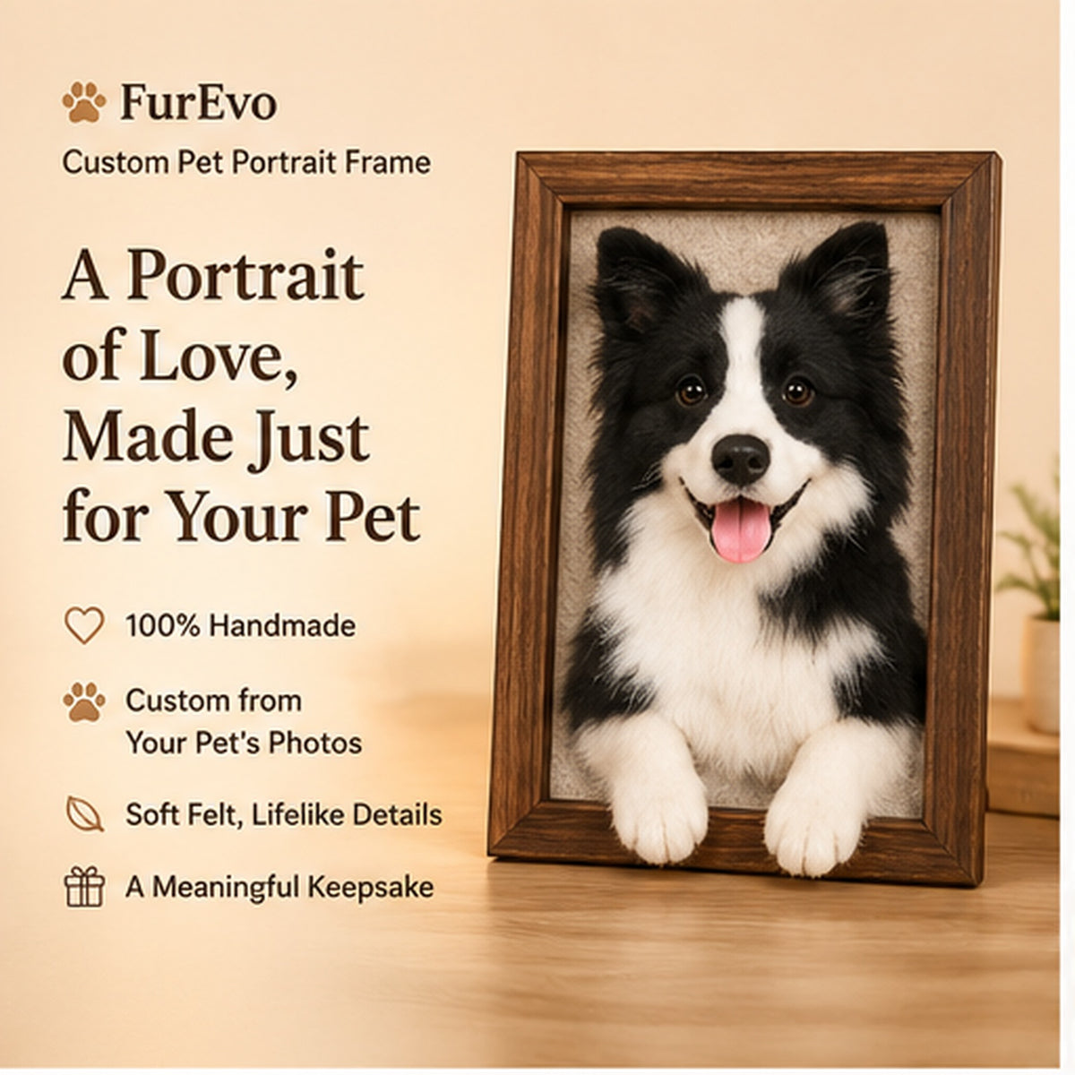 Custom Felt Pet Portrait Frame – Handmade 3D Dog & Cat Keepsake