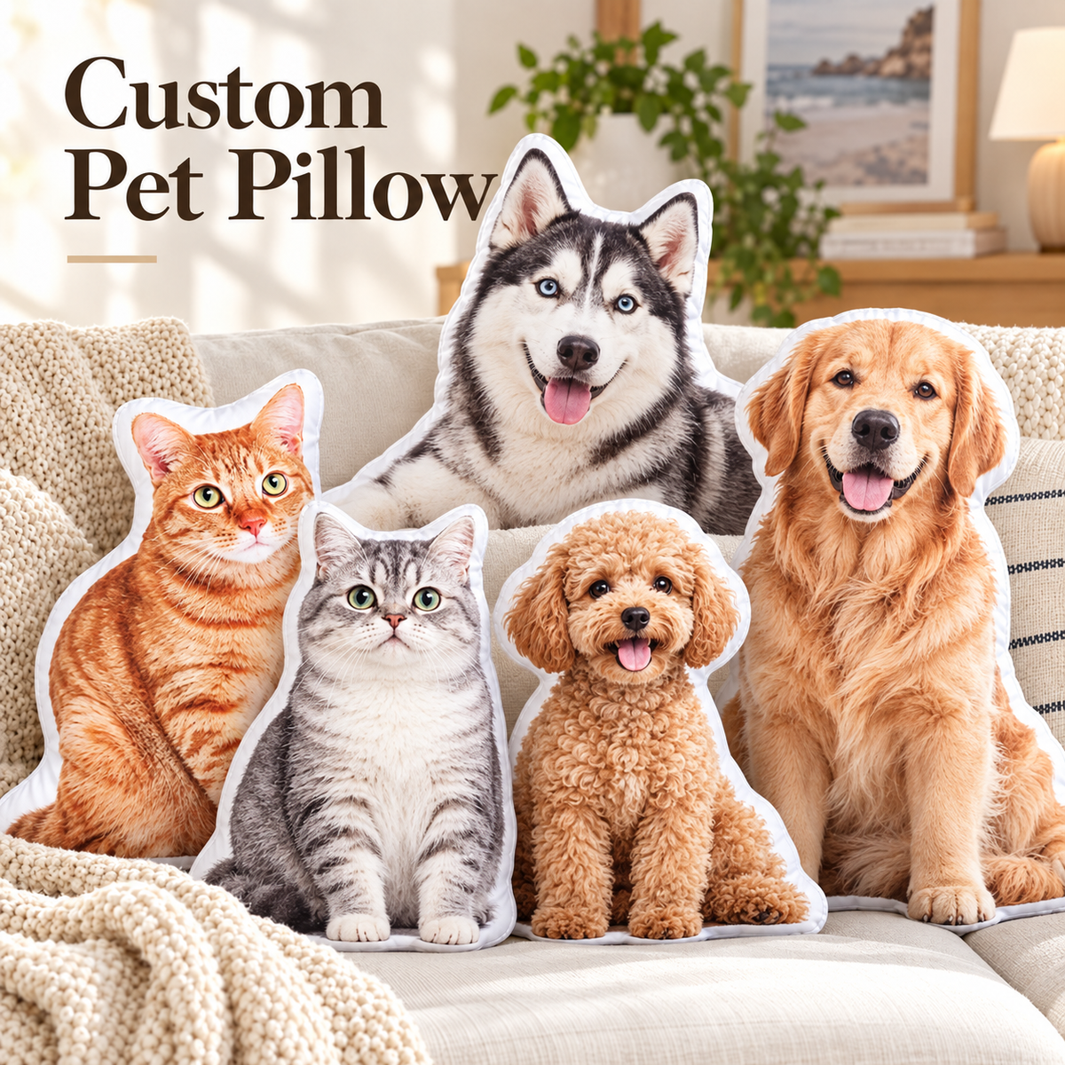 Personalized Pet Photo Pillow - Custom Shaped Cutout Dog & Cat Cushion