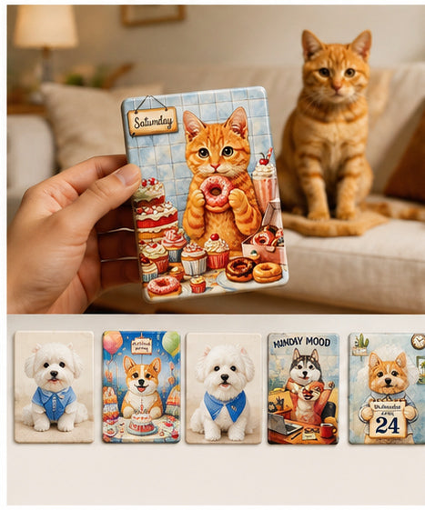 Custom Retro Pet Portrait Refrigerator Magnet