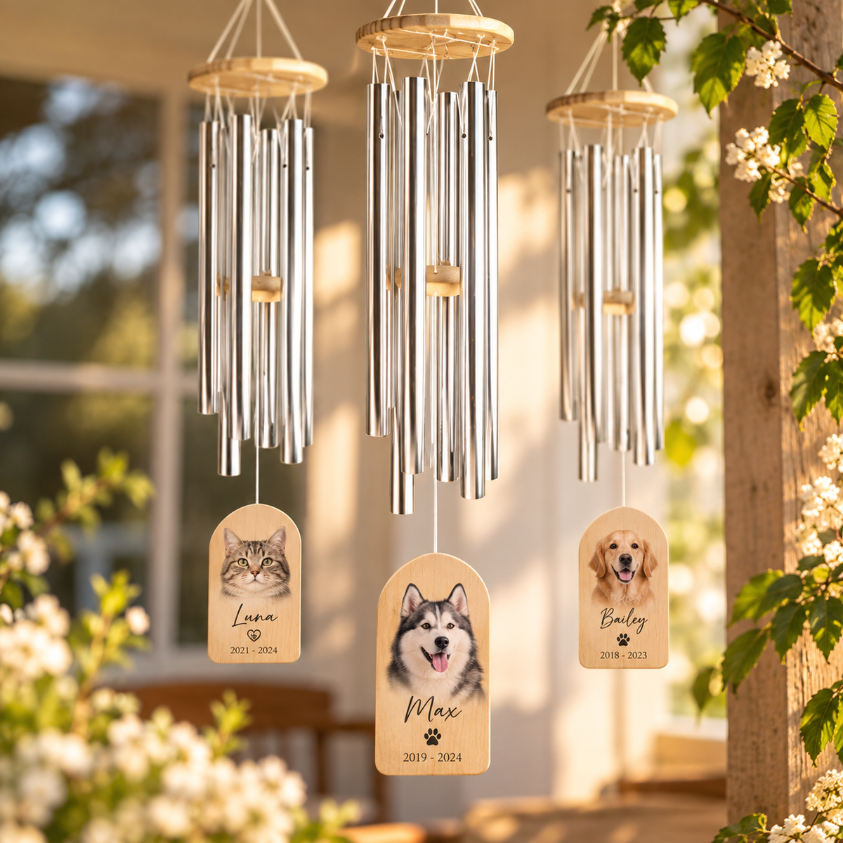 Custom Pet Memorial Wind Chime - Personalized Photo, Name & Date Sympathy Wind Chime for Dogs and Cats