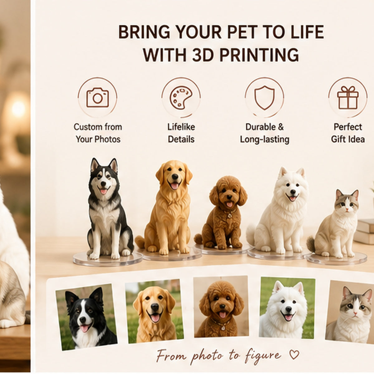 Custom 3D Printed Pet Figurine – Personalized Dog & Cat Keepsake