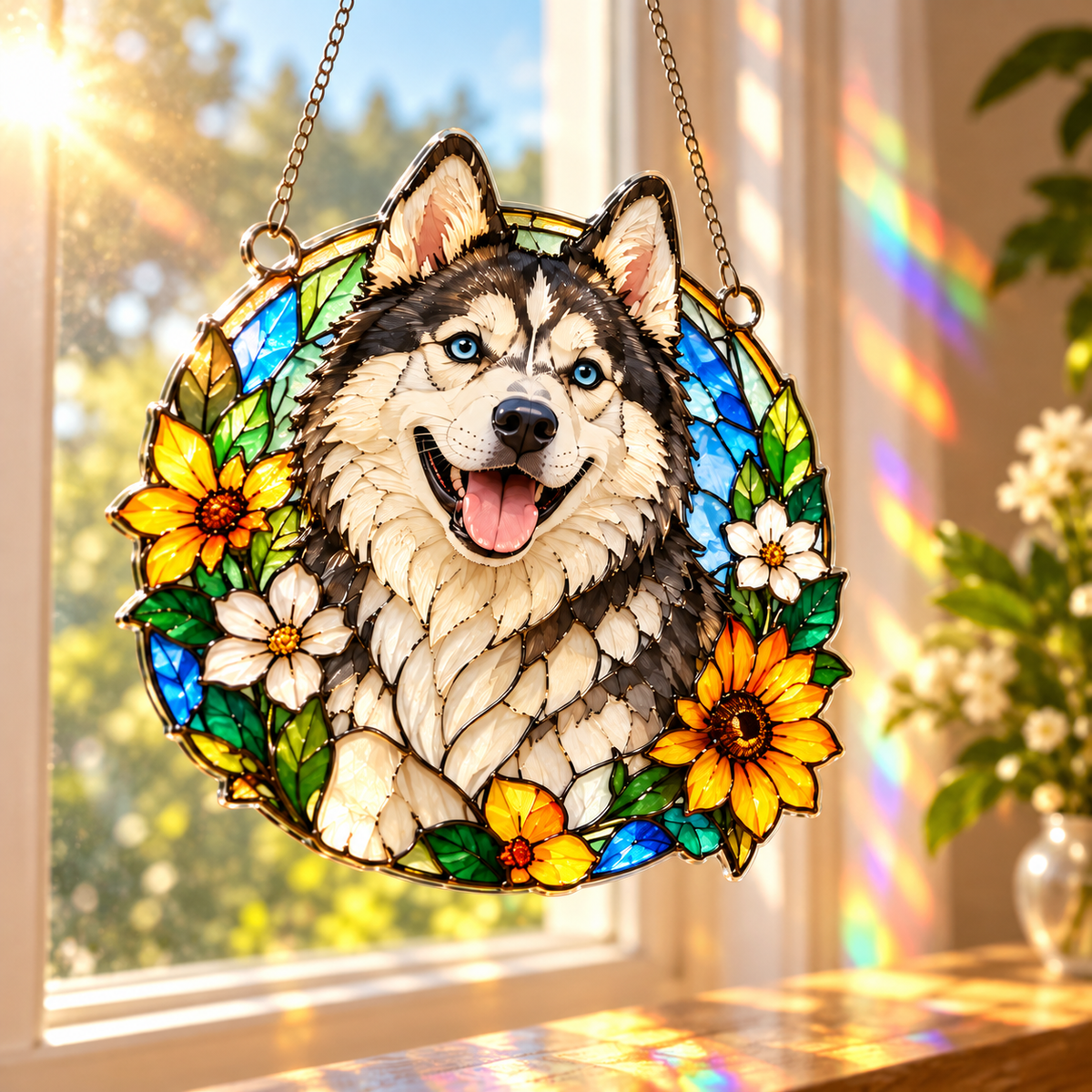 Custom Pet Suncatcher | Personalized Stained Glass Style Acrylic Window Hanging | Dog & Cat Photo Memorial Gift