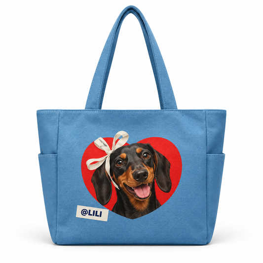 Custom Pet Canvas Tote Bag, Personalized Dog Cat Photo & Name Shopper Bag, Cute Multi-Color Patchwork Handbag, Large Capacity Work Travel Everyday Bag with Side Pockets