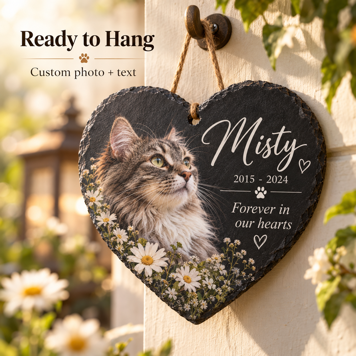 Custom Pet Memorial Plaque - Personalized Slate Grave Marker with Full Color Photo & Text