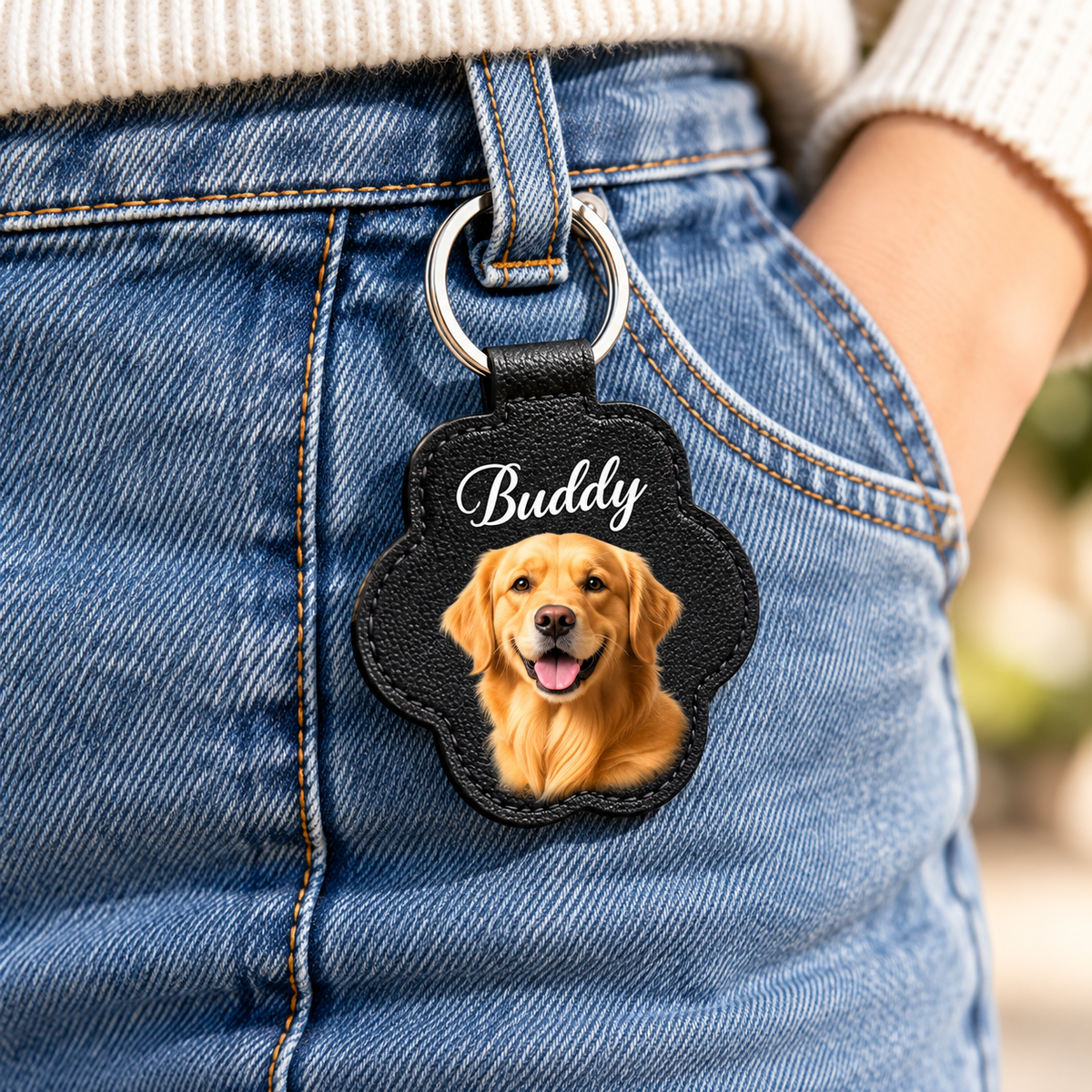 Custom Pet Photo Leather Keychain | Personalized Dog & Cat Paw Print Bag & Collar Charm