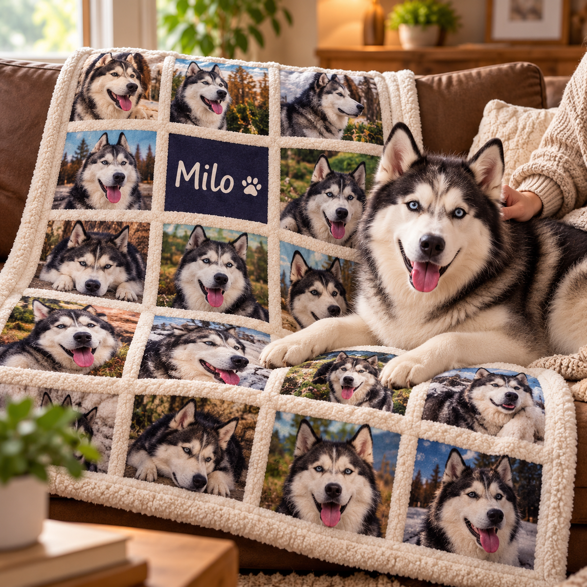 Custom Pet Photo Blanket | Personalized Name & Multi-Photo Collage Fleece Throw for Dogs & Cats