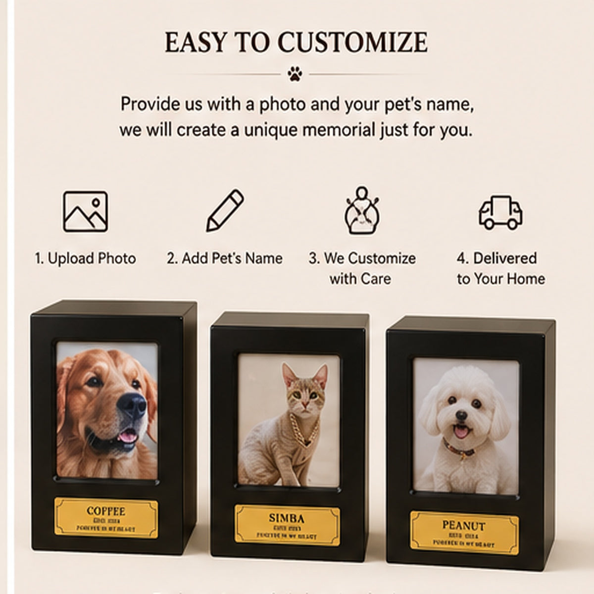 Custom Pet Memorial Urn – Personalized Photo Keepsake Box for Pet Ashes