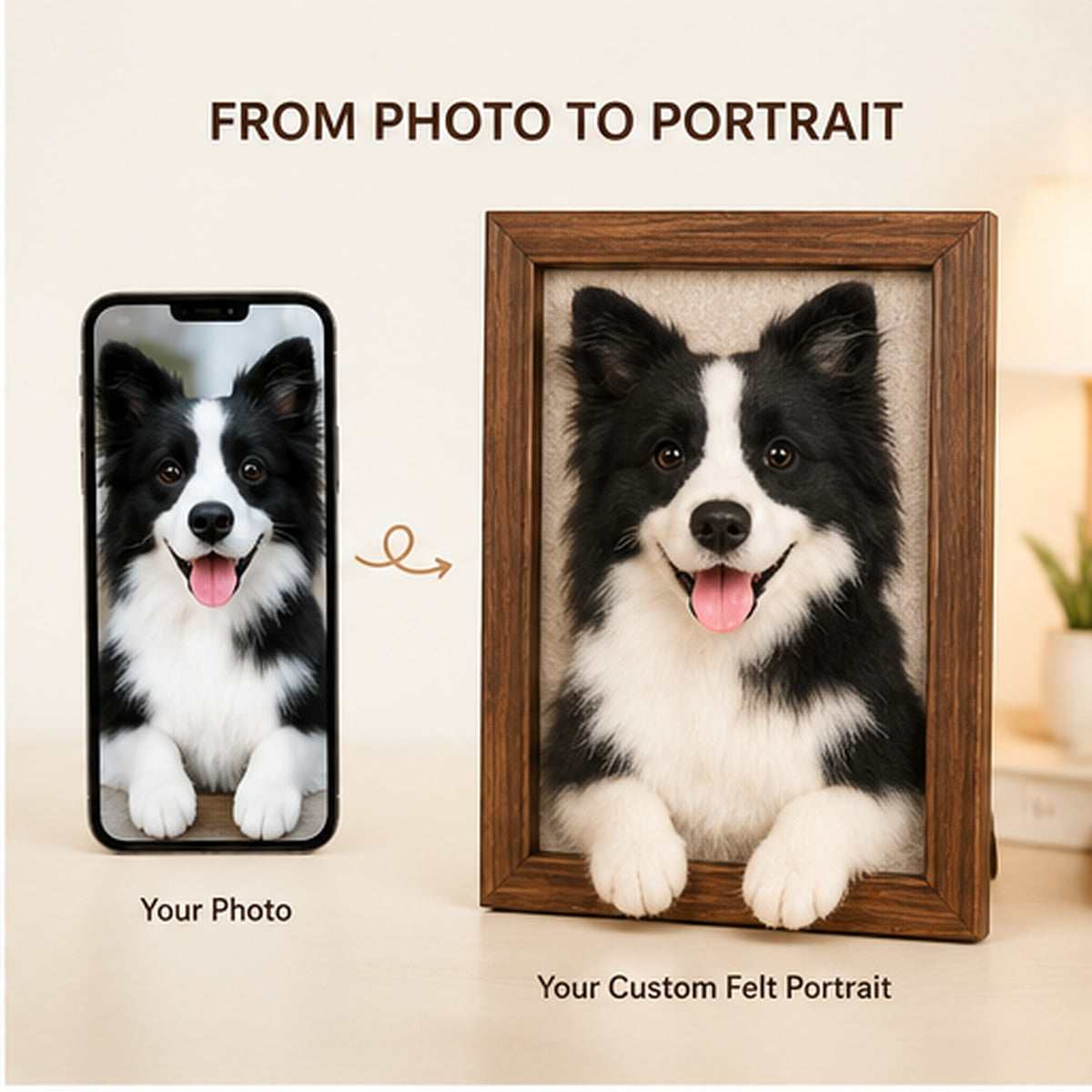 Custom Felt Pet Portrait Frame – Handmade 3D Dog & Cat Keepsake