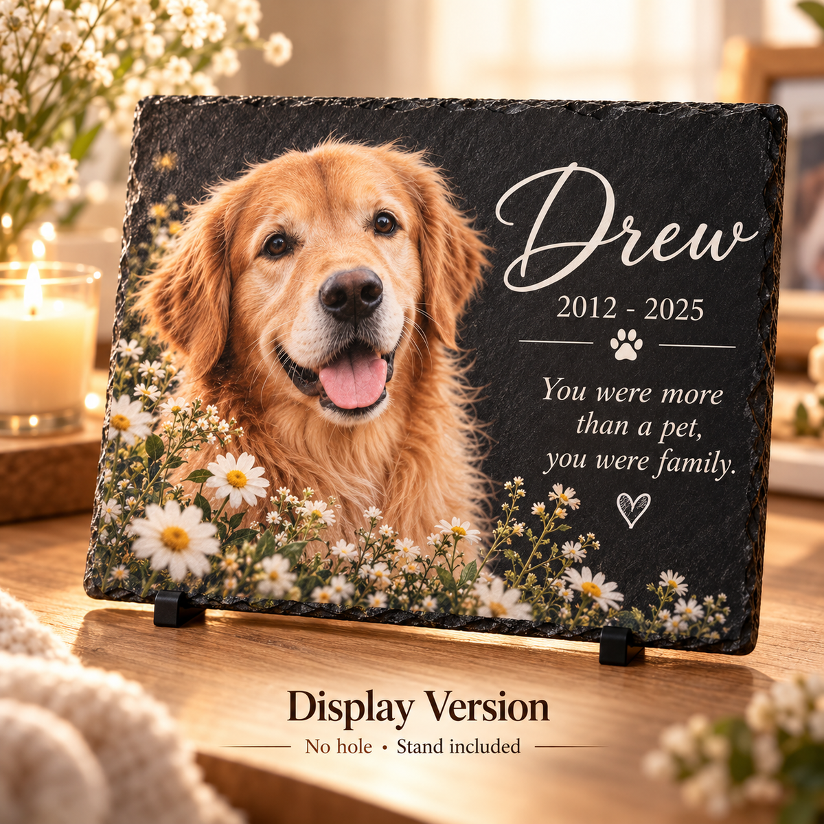 Custom Pet Memorial Plaque - Personalized Slate Grave Marker with Full Color Photo & Text