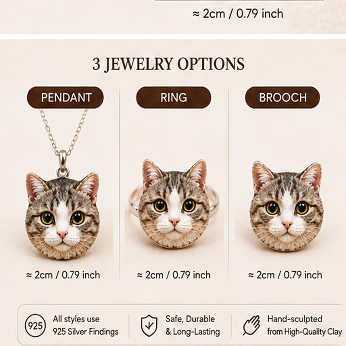 Custom Pet Clay Jewelry – Handmade Personalized Pendant, Ring & Brooch