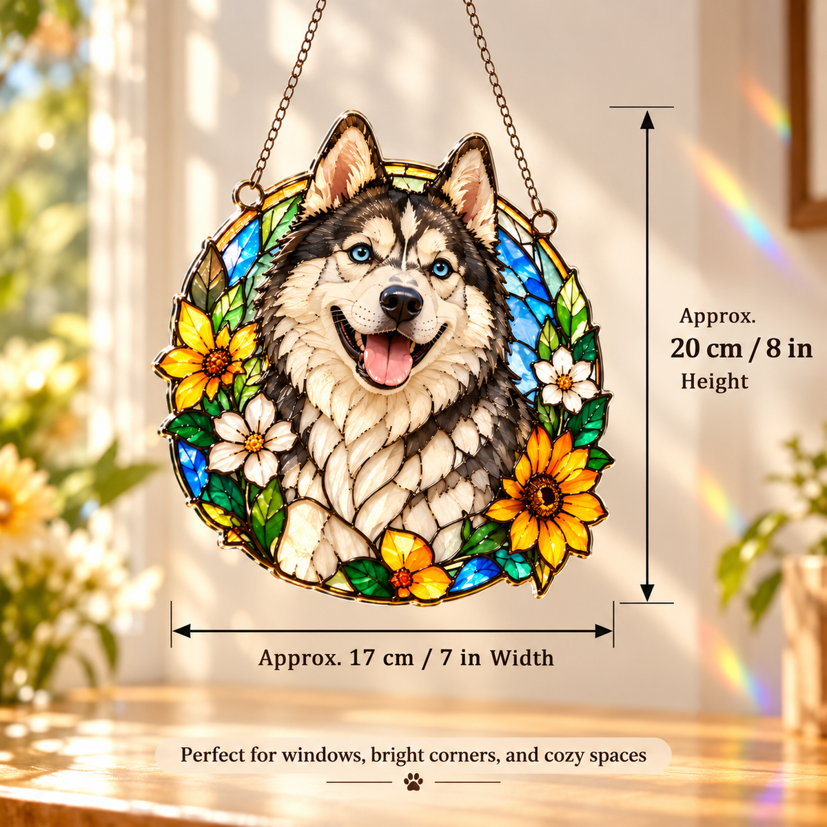 Custom Pet Suncatcher | Personalized Stained Glass Style Acrylic Window Hanging | Dog & Cat Photo Memorial Gift