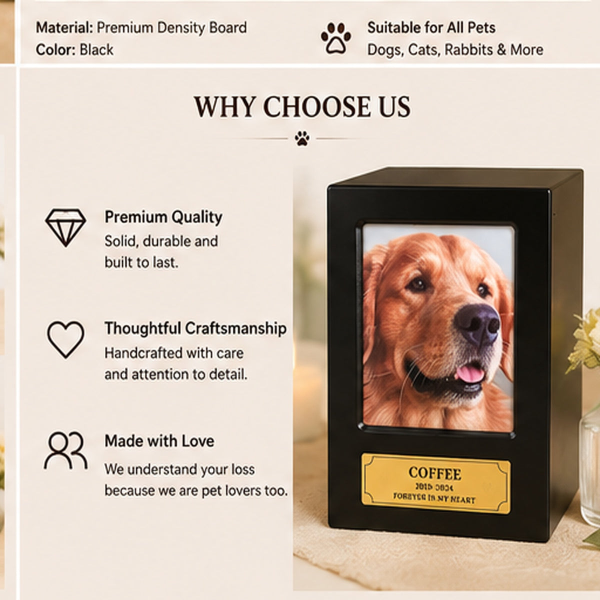 Custom Pet Memorial Urn – Personalized Photo Keepsake Box for Pet Ashes