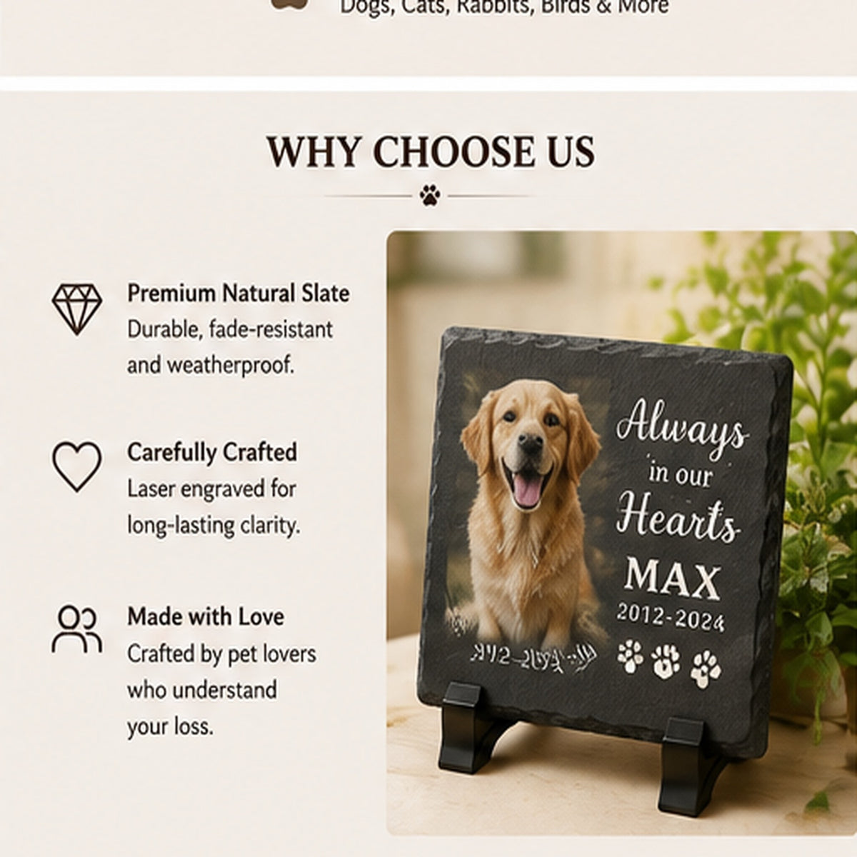 Custom Pet Memorial Tombstone – Personalized Natural Slate Pet Memorial Stone
