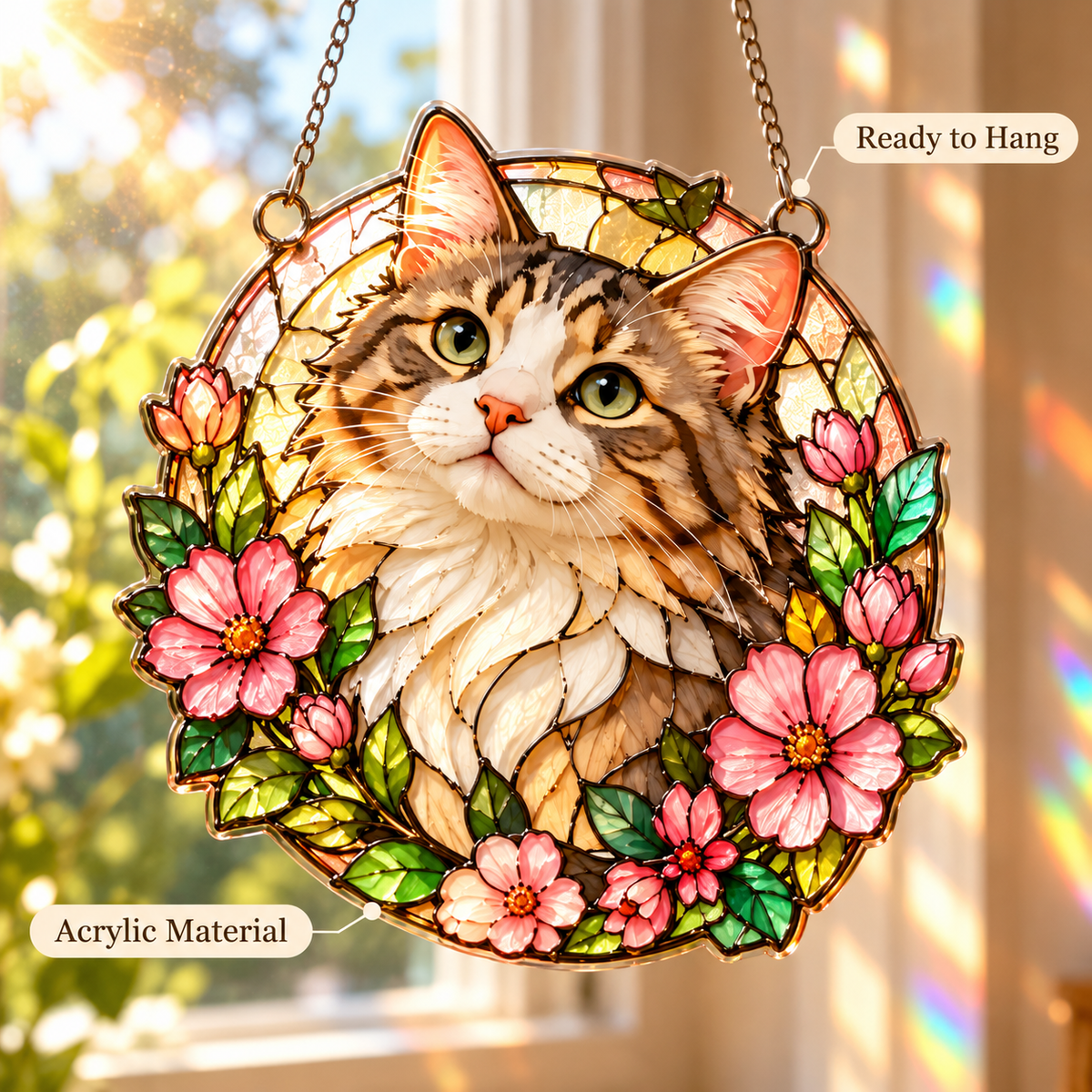 Custom Pet Suncatcher | Personalized Stained Glass Style Acrylic Window Hanging | Dog & Cat Photo Memorial Gift