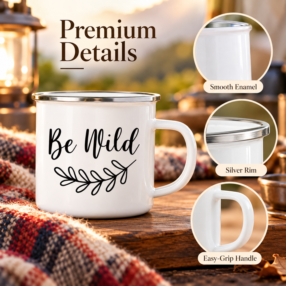 Custom Color Enamel Camping Mug | Personalized Dog & Cat Photo Coffee Cup | Shatterproof Outdoor Camp Mug with Name
