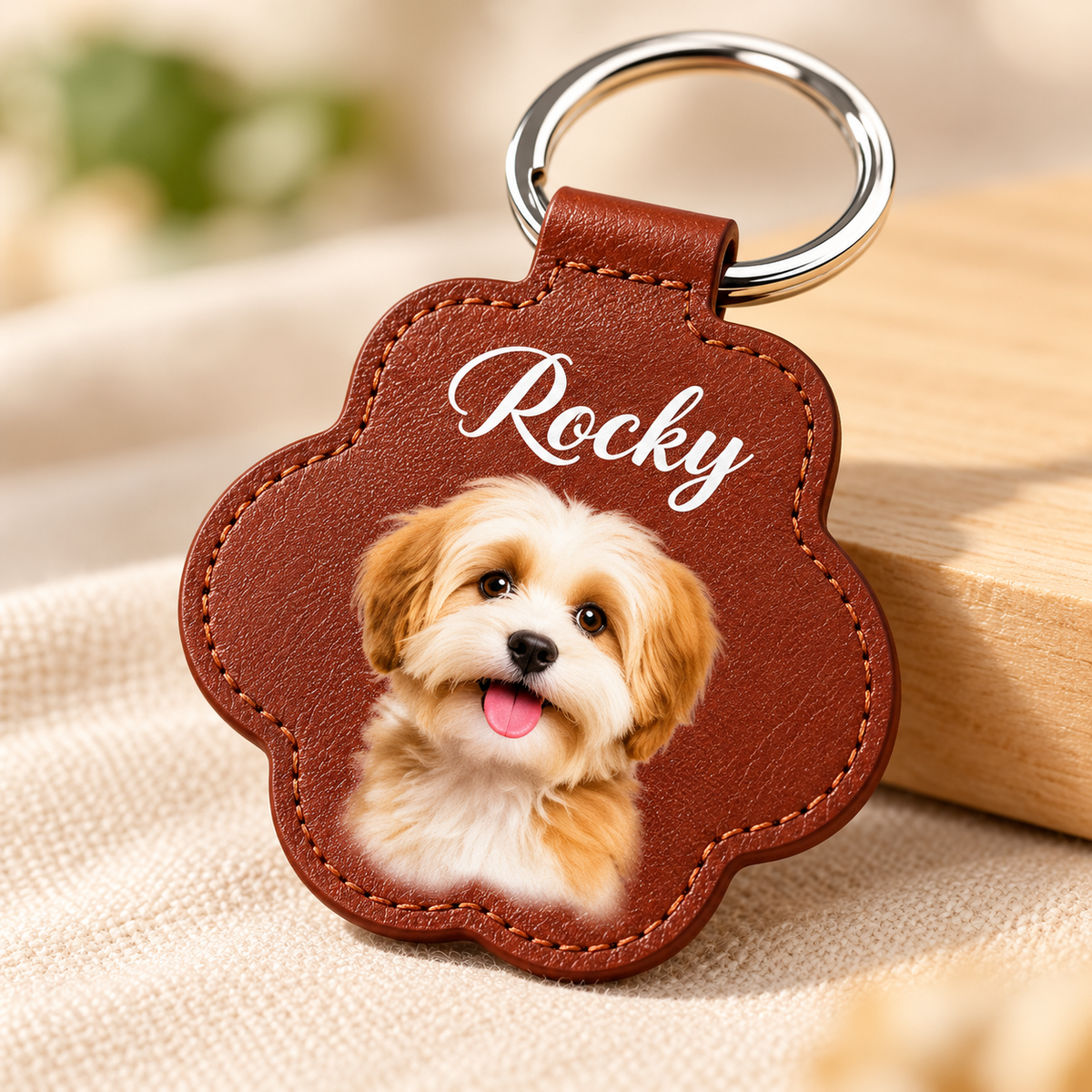 Custom Pet Photo Leather Keychain | Personalized Dog & Cat Paw Print Bag & Collar Charm