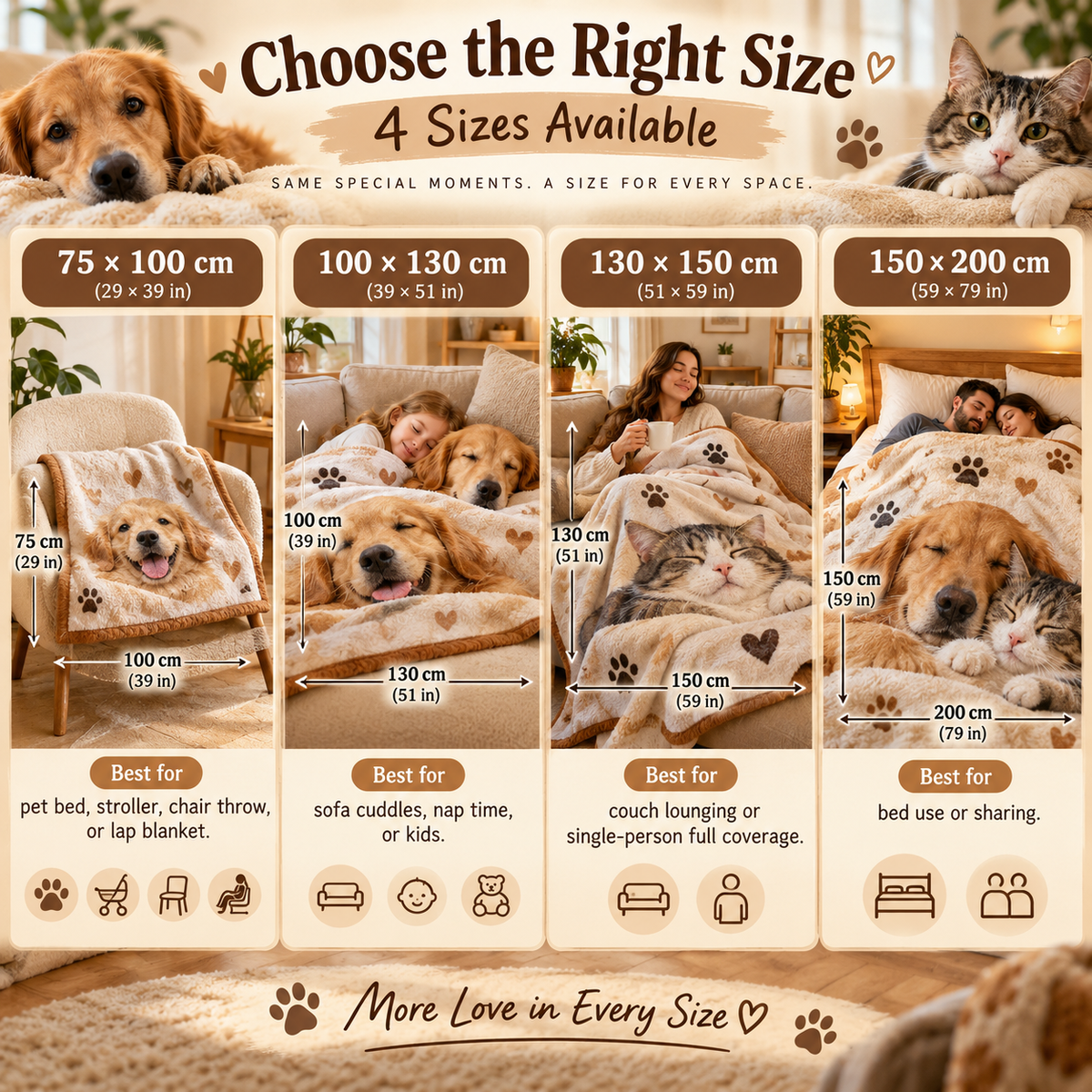 Custom Pet Photo Blanket | Personalized Name & Multi-Photo Collage Fleece Throw for Dogs & Cats