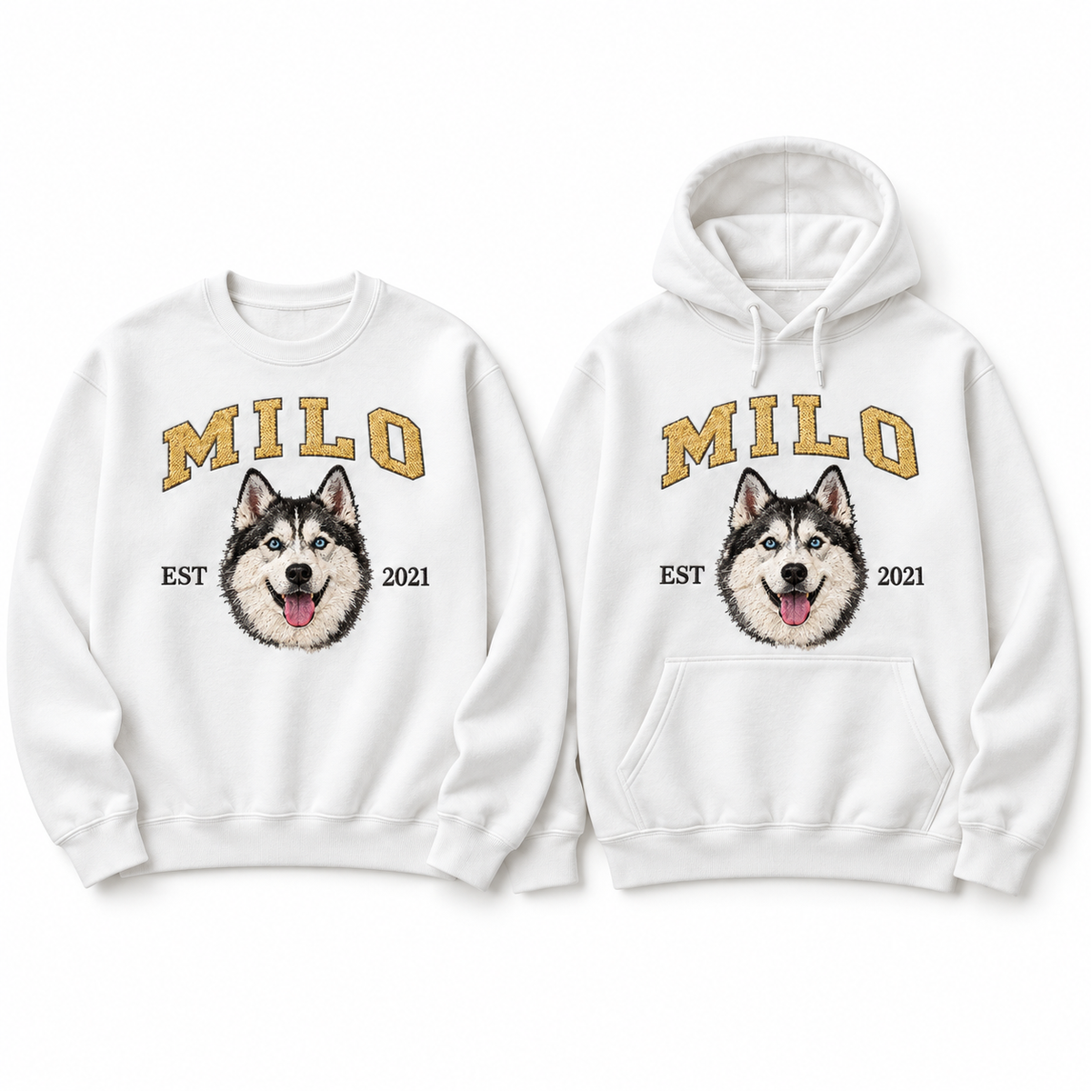Custom Pet Embroidered Sweatshirt & Hoodie - Personalized Dog & Cat Portrait College Style Crewneck, Custom Pet Lover Gift