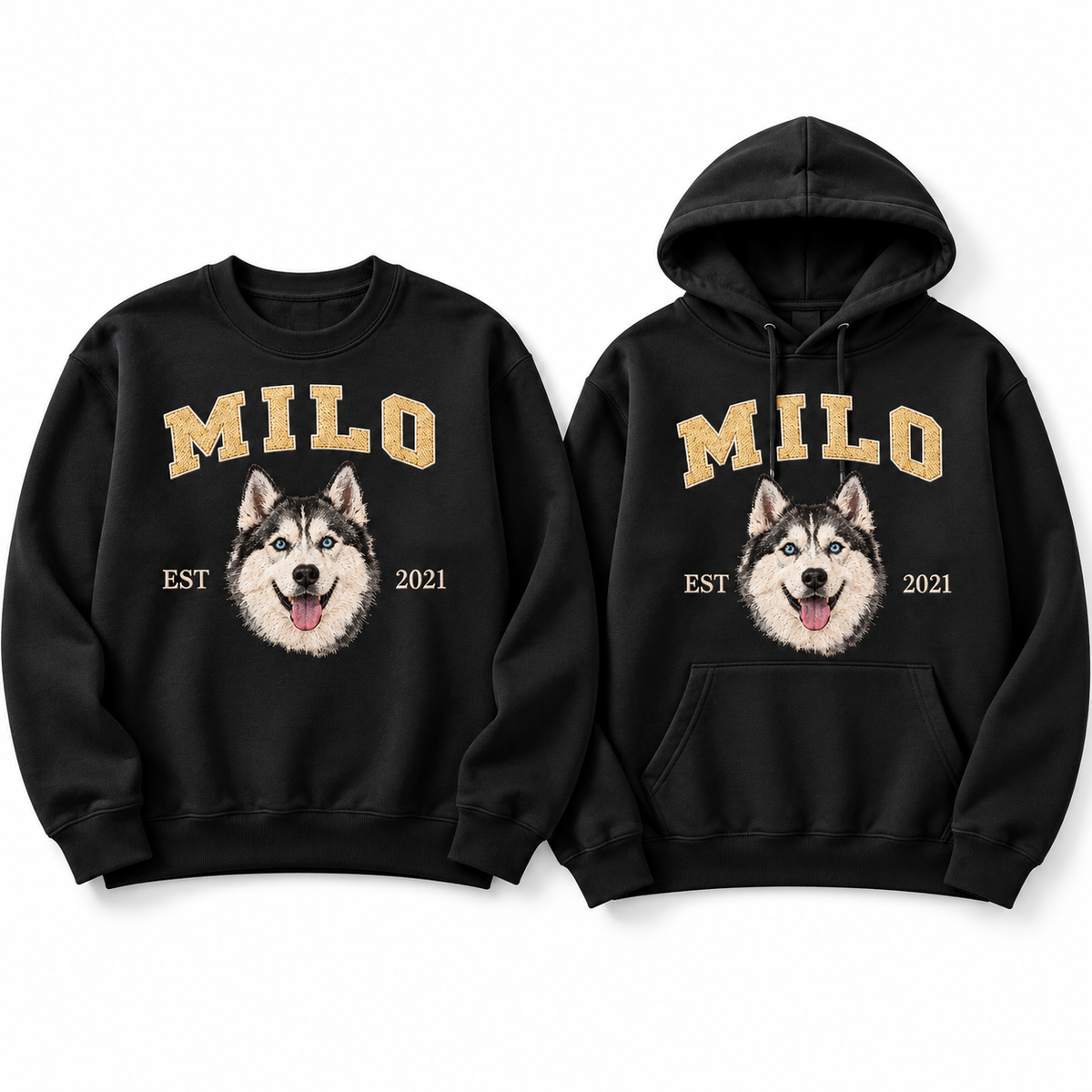 Custom Pet Embroidered Sweatshirt & Hoodie - Personalized Dog & Cat Portrait College Style Crewneck, Custom Pet Lover Gift