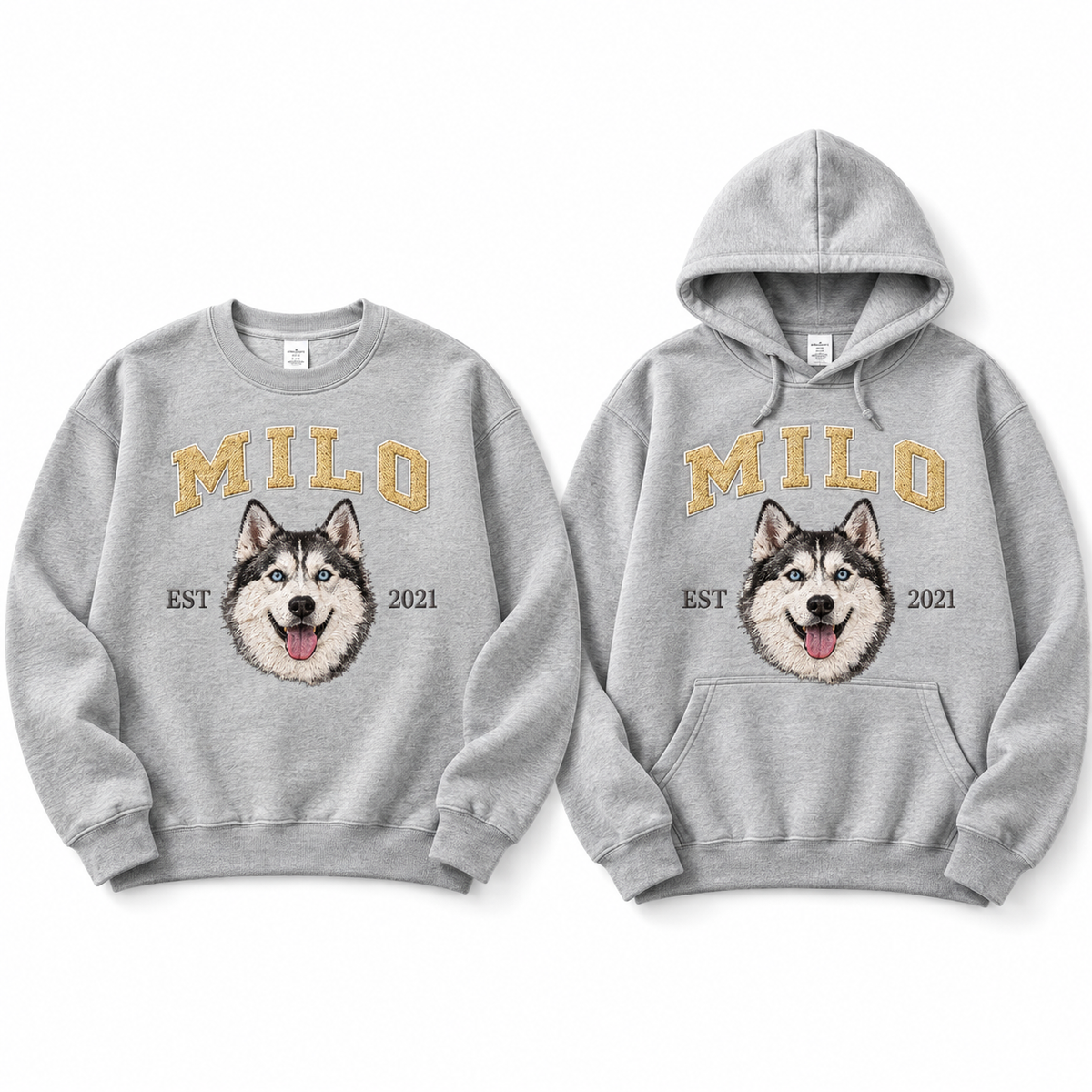 Custom Pet Embroidered Sweatshirt & Hoodie - Personalized Dog & Cat Portrait College Style Crewneck, Custom Pet Lover Gift