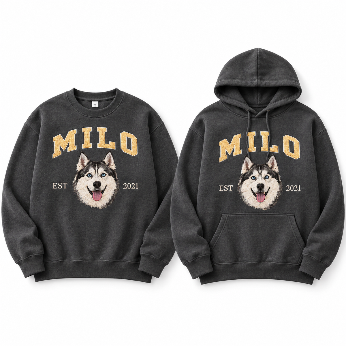 Custom Pet Embroidered Sweatshirt & Hoodie - Personalized Dog & Cat Portrait College Style Crewneck, Custom Pet Lover Gift