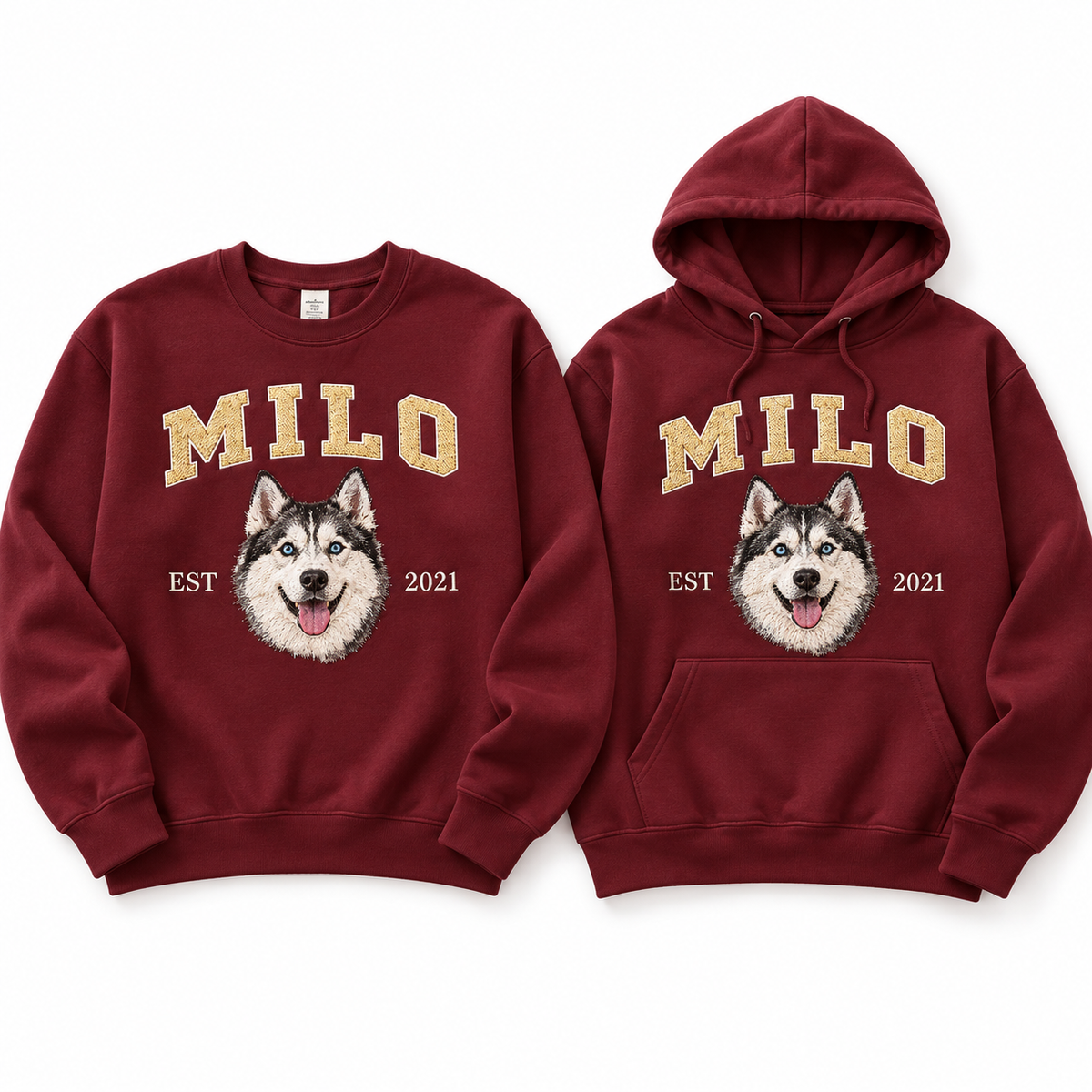Custom Pet Embroidered Sweatshirt & Hoodie - Personalized Dog & Cat Portrait College Style Crewneck, Custom Pet Lover Gift