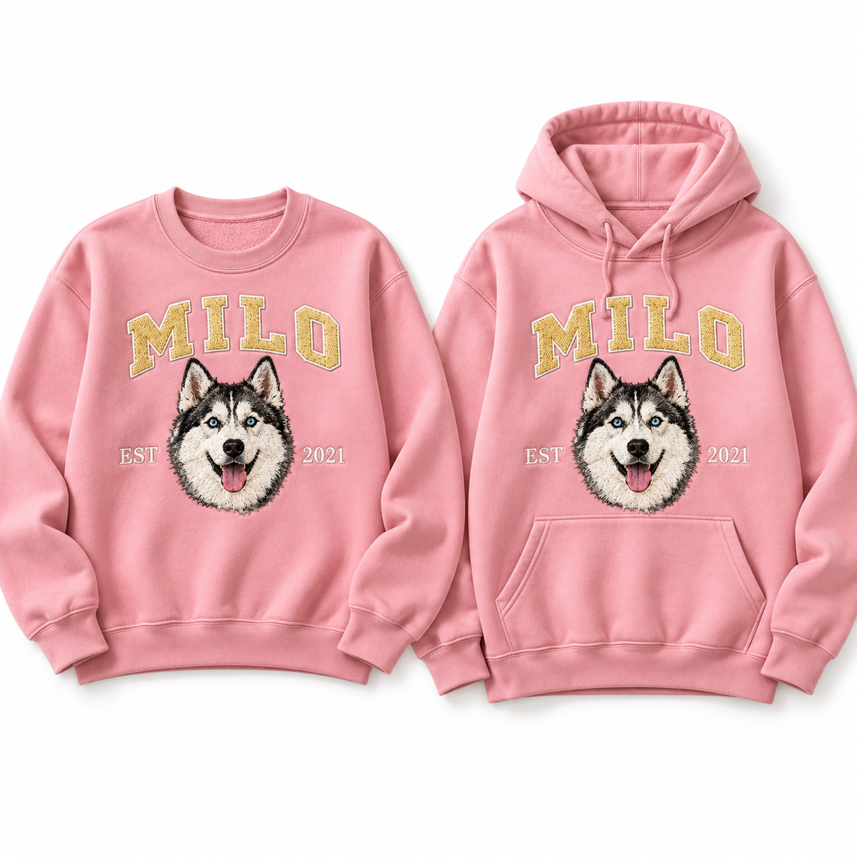 Custom Pet Embroidered Sweatshirt & Hoodie - Personalized Dog & Cat Portrait College Style Crewneck, Custom Pet Lover Gift