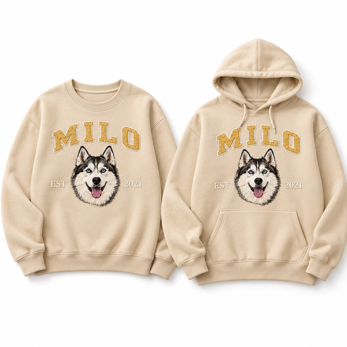 Custom Pet Embroidered Sweatshirt & Hoodie - Personalized Dog & Cat Portrait College Style Crewneck, Custom Pet Lover Gift