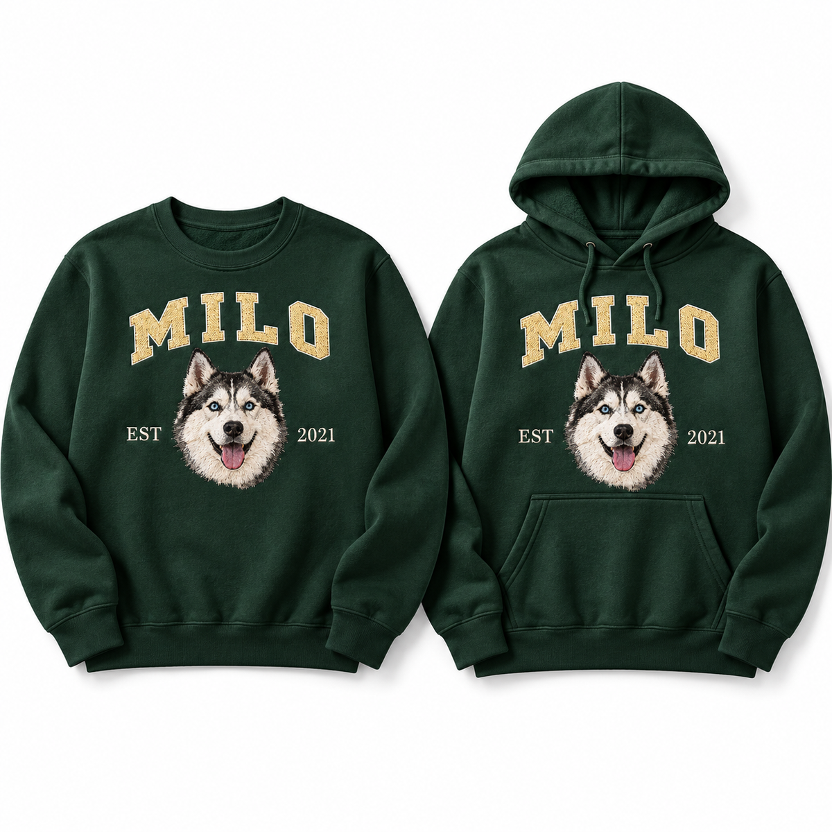 Custom Pet Embroidered Sweatshirt & Hoodie - Personalized Dog & Cat Portrait College Style Crewneck, Custom Pet Lover Gift