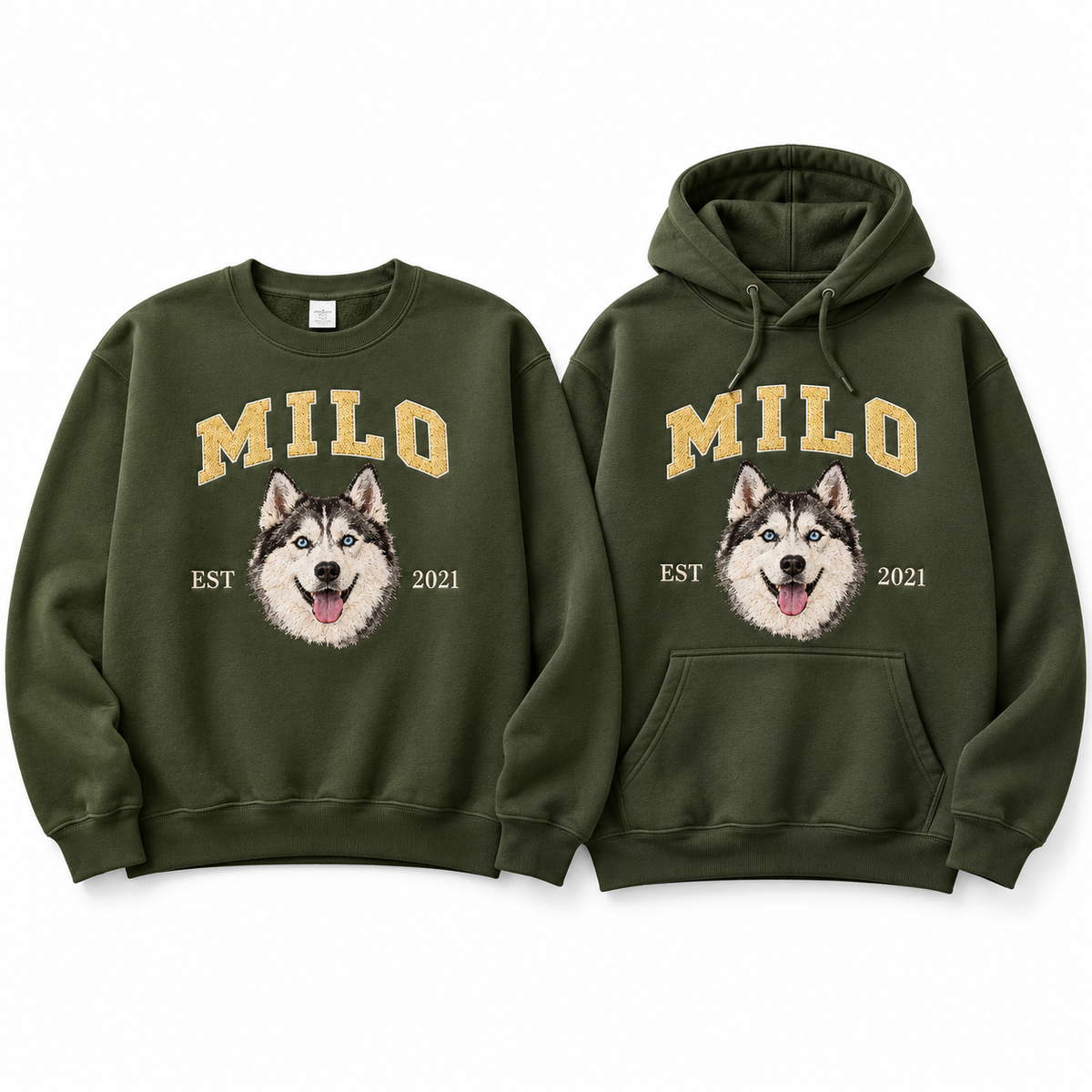 Custom Pet Embroidered Sweatshirt & Hoodie - Personalized Dog & Cat Portrait College Style Crewneck, Custom Pet Lover Gift