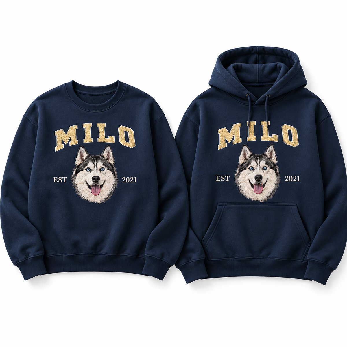 Custom Pet Embroidered Sweatshirt & Hoodie - Personalized Dog & Cat Portrait College Style Crewneck, Custom Pet Lover Gift